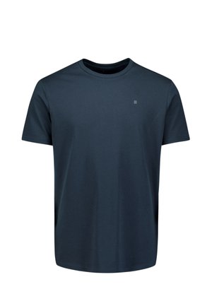 Katoenen t-shirt met ronde hals in donker marineblauw. Korte mouwen, normale pasvorm. Klein accentlogo op de borst. Glad textuur. Geen patronen.