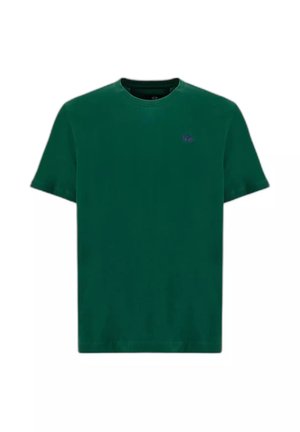 Maglietta verde scuro a maniche corte con scollo tondo e piccolo logo ricamato sul petto sinistro.