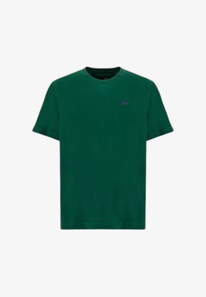 Donkergroene T-shirt met korte mouwen en ronde hals, met een klein geborduurd logo op de linkerborst.