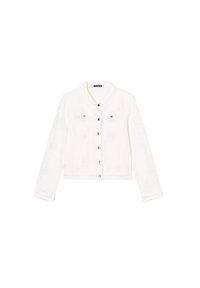 Witte denim jacket met lange mouwen, knoopsluiting aan de voorkant, twee borstzakken, geborduurde details op de mouwen en een kraag.