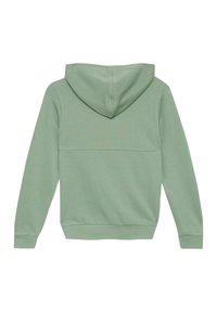 Groene hoodie met een zachte textuur, voorzien van een kangoeroezak, geribbelde manchetten en een eenvoudig ontwerp zonder versieringen.
