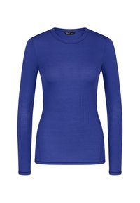 Langarmshirt in solide koningsblauw met ribbeltextuur. Heeft een ronde hals en een smal model. Gemaakt van lichte, rekbare stof.