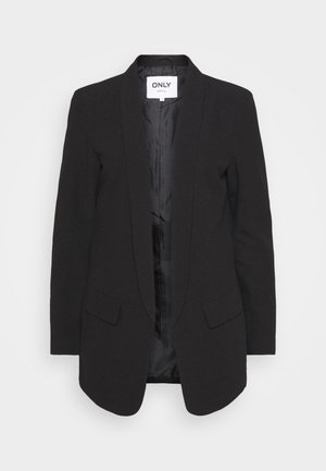 Sort skræddersyet blazer med lange ærmer, åben front og klaplommer, med en glat satinlignende foring indvendigt.