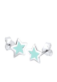 Boucles d'oreilles en argent sterling en forme d'étoile avec un remplissage en émail vert menthe. Elles présentent une finition polie et un fermoir papillon pour un maintien sécurisé.