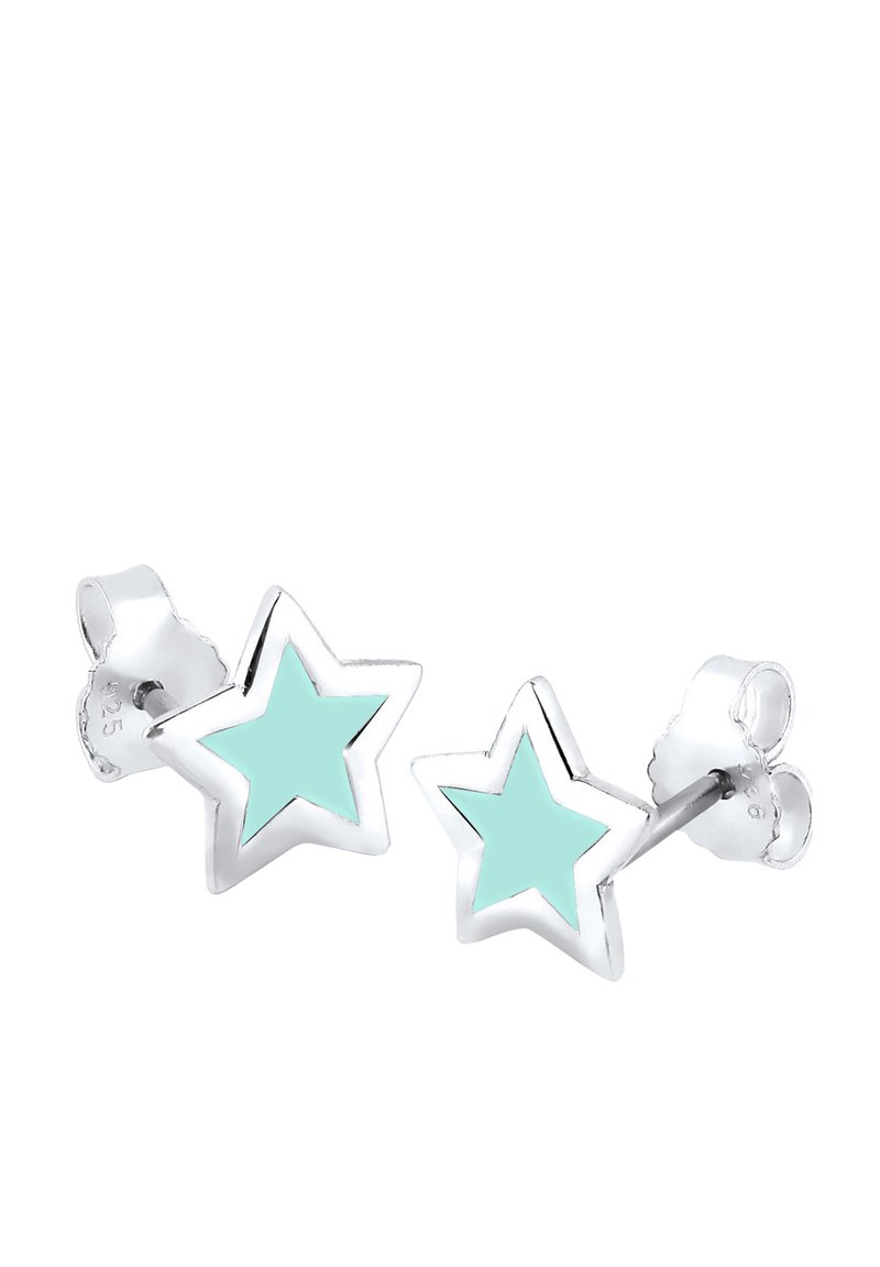 Boucles d'oreilles en argent sterling en forme d'étoile avec un remplissage en émail vert menthe. Elles présentent une finition polie et un fermoir papillon pour un maintien sécurisé.