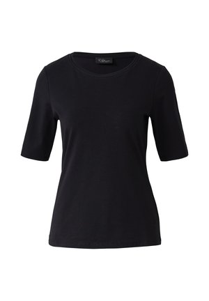 Maglietta nera a maniche corte in cotone. Presenta un collo rotondo e una vestibilità comoda. Texture liscia senza motivi o accenti visibili.