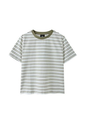 Stradivarius, B01 REGULAR STRIPED T-SHIRT - Tričko s potlačou - khaki