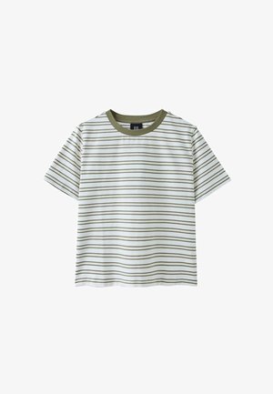 Stradivarius, B01 REGULAR STRIPED T-SHIRT - Tričko s potlačou - khaki