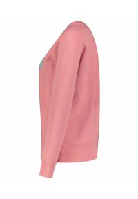 Różowa długi rękaw sweatshirt z okrągłym dekoltem, prążkowanymi mankietami oraz strukturalnym materiałem z haftowanym wzorem z przodu.