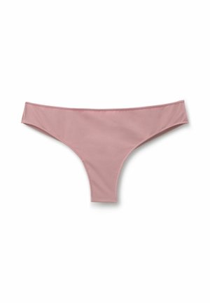 String rose en tissu lisse et extensible, avec un design minimaliste, une taille basse et sans motifs.