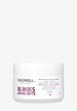 Goldwell Dualsenses Blondes & Highlights 60-Sekunden Behandlung Haarmaske für blondes Haar, 200 ml weißer Tiegel mit lila und grauem Text.
