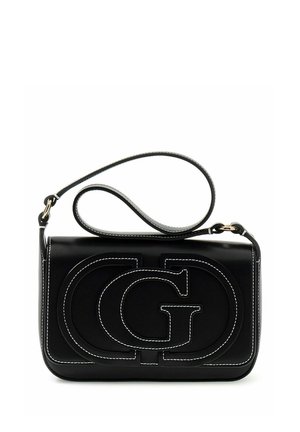 Sac à main en cuir noir avec grand logo "GG" brodé entrelacé et une bandoulière en boucle avec des ferrures dorées.