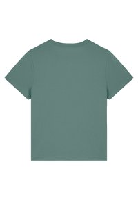 Teal T-shirt met korte mouwen, ronde hals, gemaakt van een zacht katoenmix materiaal. Heeft een eenvoudig, effen kleurontwerp zonder patronen.