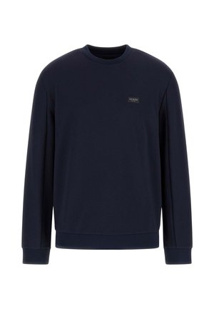 Marineblaue Sweatshirt mit langen Ärmeln, rundem Halsausschnitt und einem kleinen Logopatch auf der Brust. Hergestellt aus weichem, strukturiertem Material.