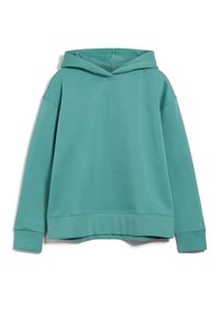 Sweat à capuche bleu sarcelle avec une coupe décontractée, manches longues et une poche kangourou. Confectionné en tissu doux, avec une capuche à cordon de serrage et des poignets côtelés.