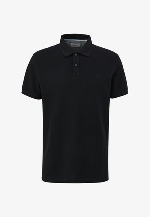 Polo nero in cotone, con patta a due bottoni, maniche corte e tessuto leggermente texturizzato. Logo sul petto.