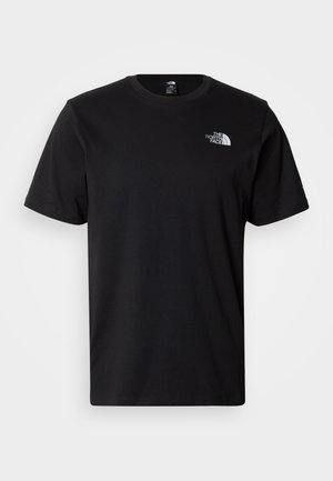 T-shirt nera in cotone con maniche corte e scollo rotondo, caratterizzata da un piccolo logo bianco nella parte superiore sinistra del petto.