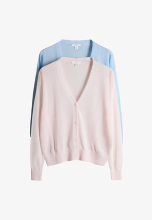 THE SET, REGULAR FIT - 2 PACK SHEER V-NECK - Strickjacke - light blue light pink