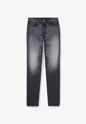 Μπλε τζιν παντελόνια τύπου straight-leg για άνδρες σε σκούρο γκρι χρώμα με ελαφρύ ξεθώριασμα και εφέ whiskering. Διαθέτουν πέντε τσέπες και κλείσιμο με κουμπί.