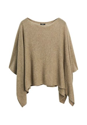 Poncho marrone oversize realizzato in un tessuto morbido e texturizzato, con un'ampia scollatura e lati fluenti, che creano una silhouette rilassata.