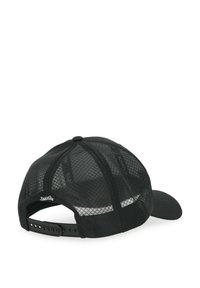 Casquette noire avec dos en maille, visière incurvée, fermeture à pression réglable et détails de logo. Fabriquée à partir de matériaux légers pour une excellente respirabilité.