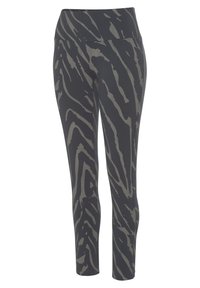Leggings in donkergrijs met een lichtgrijze tijgerstreep. Passend ontwerp met een brede tailleband van rekbare, zachte stof.
