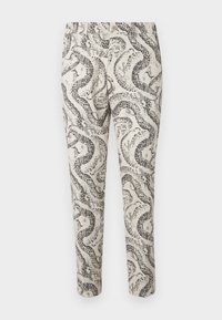 Mønstrede bukser med et snakesdesign i sort og grå på en lyse beige baggrund, med knaplukning og slank pasform.