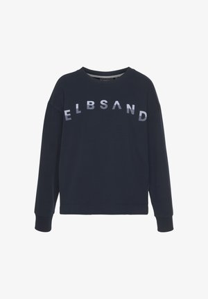 Navy blue sweatshirt with long sleeves, ribbed cuffs, and a round neckline. Features "ELBSAND" in reflective letters across the front.