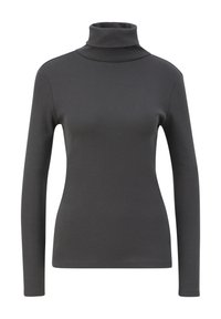 Graues, langärmliges Turtleneck-Oberteil mit einem enganliegenden Design, gefertigt aus einem glatten Stoff. Verfügt über einen hohen Kragen und minimale Nähte.