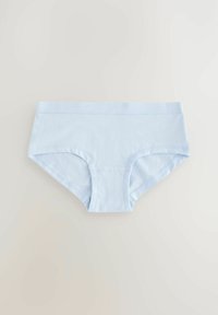 Boxer in cotone azzurro chiaro con una fascia ampia e bordi senza cuciture, caratterizzati da una texture liscia e un design minimalista.