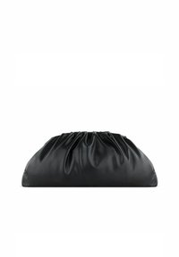 Clutch bag in pelle nera con un design morbido e arricciato. Presenta una superficie liscia e una forma arrotondata, adatta per l'uso serale.