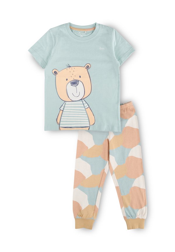 SET - Nachtwäsche Set - hellblau hellbraun  lange hose