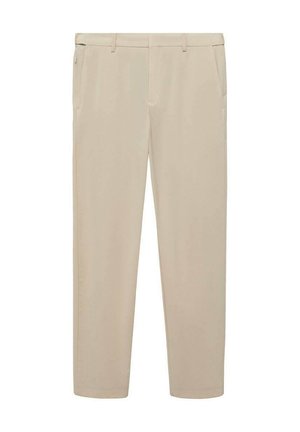 Beige Hosen mit geradem Bein, zwei Vorderaschen und einer glatten Textur. Leichter Stoff, der für vielseitige Trageanlässe geeignet ist.