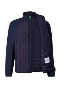 Ανδρικό navy μπλε softshell μπουφάν με καπιτονέ μπροστινή πλευρά, κλείσιμο με φερμουάρ, γιακά τύπου stand και εσωτερική τσέπη με ετικέτα "Bogner".