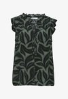 BLOUSE TOP WITH SPLIT NECK AND RUFFLES - Blouse - deep bound green