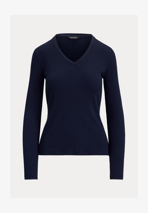 Lauren Ralph Lauren, RIB KNIT LONG SLEEVE V-NECK TOP - Jumper - navy