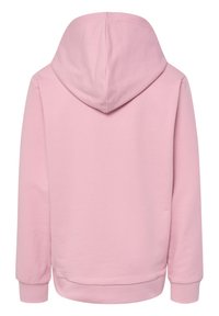 Rosa Hoodie mit Kordelzug, langen Ärmeln und gerippten Bündchen. Hergestellt aus weichem Stoff, mit einem schlichten Design ohne Muster oder Akzente.