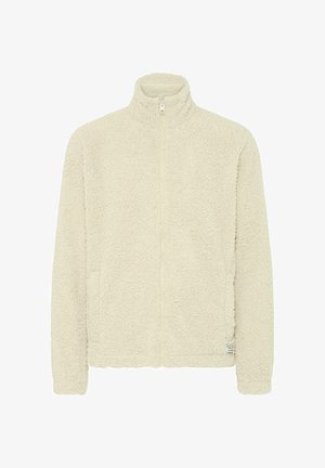 Fleece jack in crèmekleur, met een hoge kraag, een volledige ritssluiting en zijzakken. Zacht, gestructureerd materiaal met een ontspannen pasvorm.