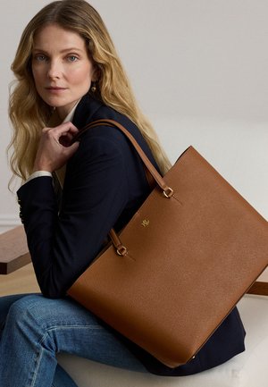 Lauren Ralph Lauren CROSSHATCH LEATHER LARGE KARLY TOTE - Veľká kabelka - brown