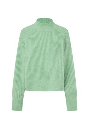 Muntgroen geribbeld sweater met een hoge hals, lange raglanmouwen en een cropped ontwerp. Gemaakt van zacht breimateriaal.