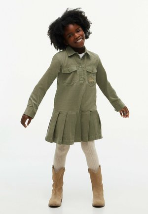 Tommy Hilfiger, CORD PLEATED DRESS LS - Skjortekjole - utility sage