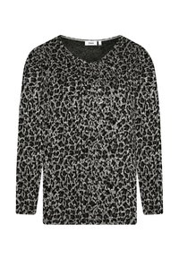 Schwarzes Langarmoberteil mit Leopardenmuster in Grau- und Schwarztönen, gefertigt aus einem weichen, strukturierten Stoff mit entspannter Passform.