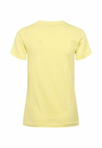 T-shirt en coton jaune clair uni à manches courtes, vue de dos, avec un col rond et une coupe régulière.