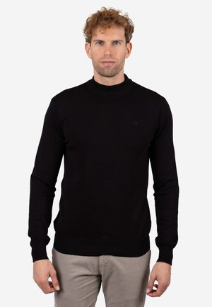 LISO CUELLO CAJA CON TEXTURA GRANULADA Y ELÁSTICOS A RAYAS - Jersey de punto - black