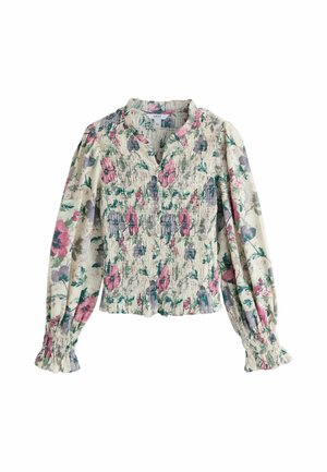 Next, PETITE FIT - SMOCKED BUTTON FRONT LONG SLEEVE BLOUSE - Button-down blouse - ecru multi floral print