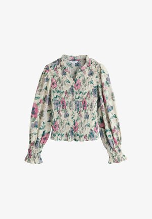 Next, PETITE FIT - SMOCKED BUTTON FRONT LONG SLEEVE BLOUSE - Skjortebluser - ecru multi floral print
