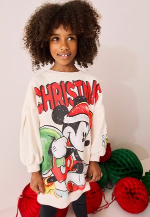 Svetríkové šaty - ecru white mickey mouse christmas
