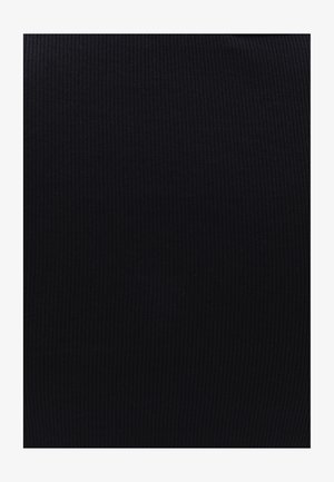 Sort ribbet stof med en glat tekstur, der har lodrette linjer og en tætsiddende design. Ideel til alsidige stylingmuligheder.