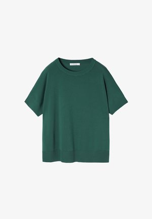 T-shirt verde a maniche corte realizzato in tessuto traspirante, con collo rotondo e un fit rilassato, caratterizzato da una leggera costina all'orlo.