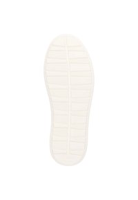 Semelle de chaussure en caoutchouc blanc avec un motif de grip texturé, présentant des rainures horizontales et verticales espacées régulièrement pour une meilleure adhérence.